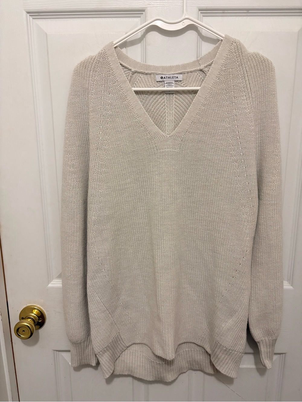Athleta Cream Hanover Refined V-Neck Sweater